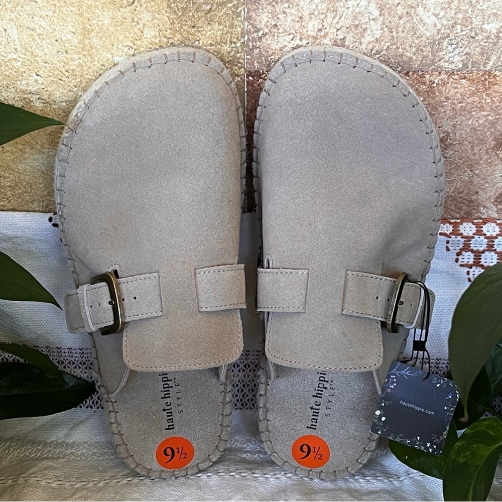 NEW Haute Hippie Aria 100% Suede Buckle Espadrille Tan Slip-On Mule Clogs US 9.5 - Picture 2 of 15